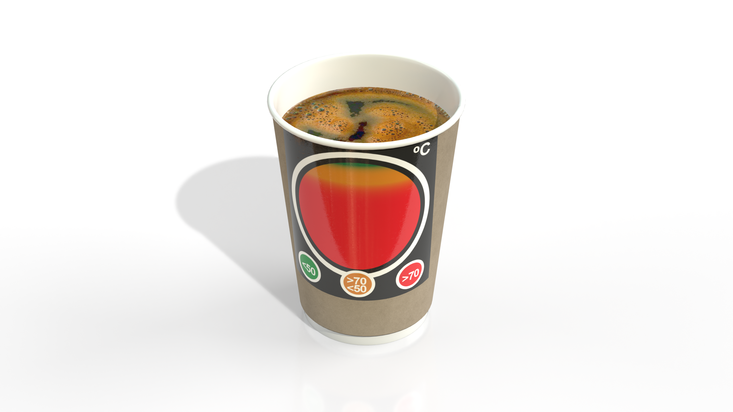 reversibler Temperaturindikator "large traffic light Ampelsystem tlc" am Beispiel eines Kaffeebechers, rot, gelbg, grün