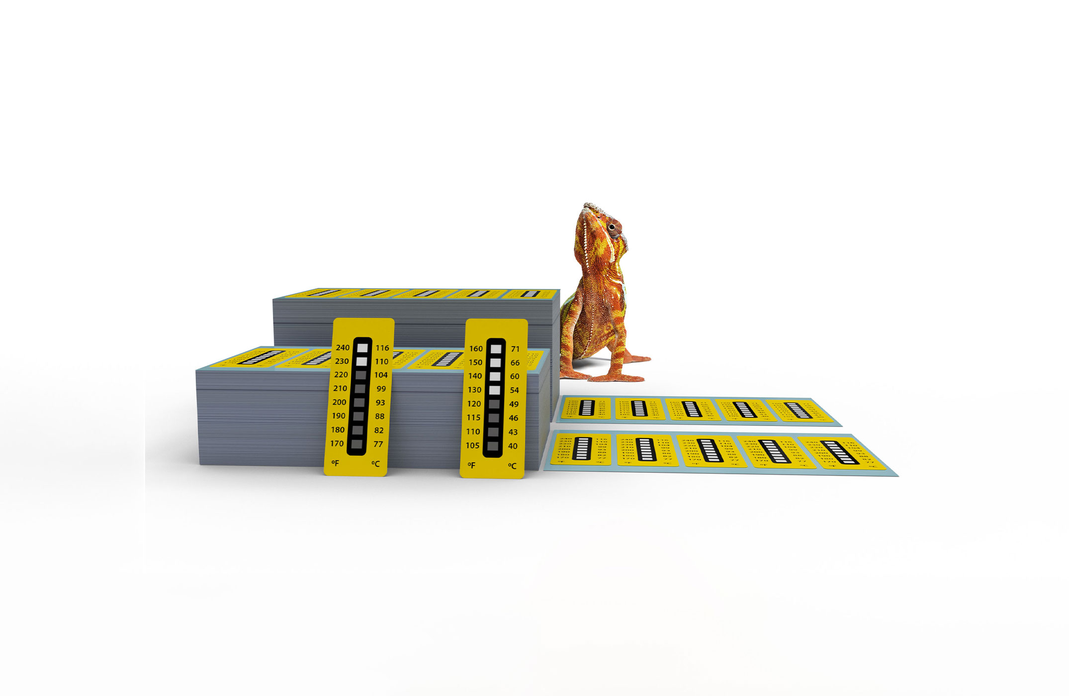 Gestapelte Bögen mit Temperaturetiketten