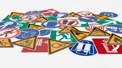 Schilder mit Verbots-, Gebots- und Warnfunktion