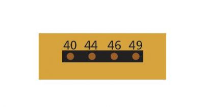 Temperaturmesspunkte nebeneinander, gelb, irreversible Temperaturanzeige, 40,44,46,49°C