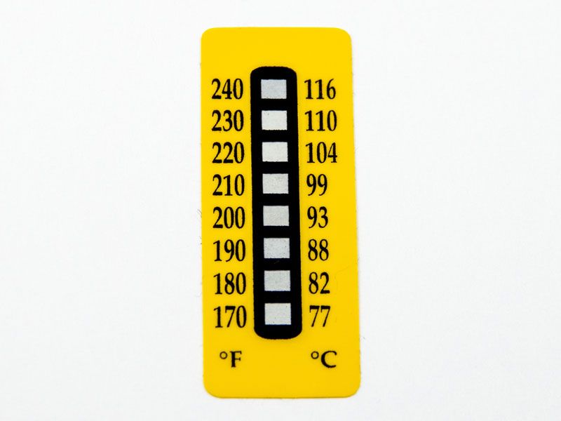 Temperaturmessskala irreversibel, gelb, von 77 bis 116°C